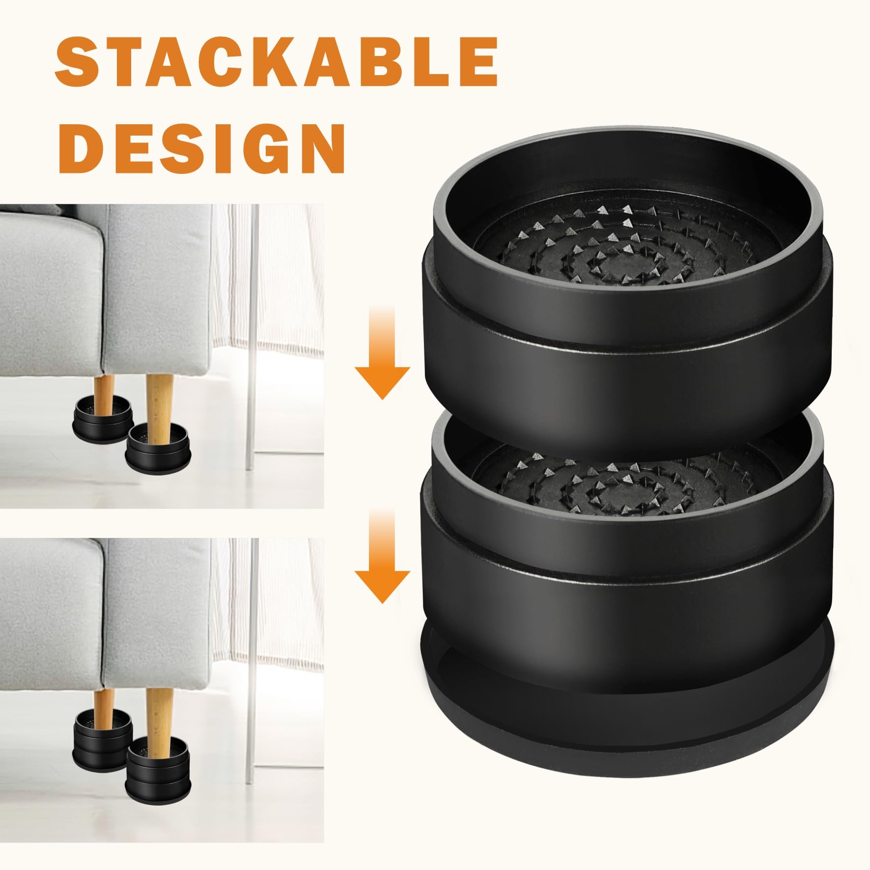 Rialzi per letto, 2,5 cm, rotondi, impilabili, antiscivolo, per sedie, divani, tavoli, set da 6 pezzi, colore nero (2,5 cm, 6 pezzi)