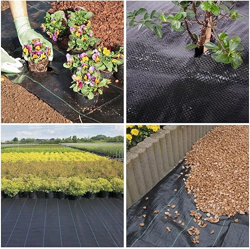 Miniatura 9 de JNTKE Tela de barrera de malezas de 4 x 50 pies, cubierta de suelo de 3.5 onzas, alfombrilla de jardinería, mantillo tejido para paisajismo,