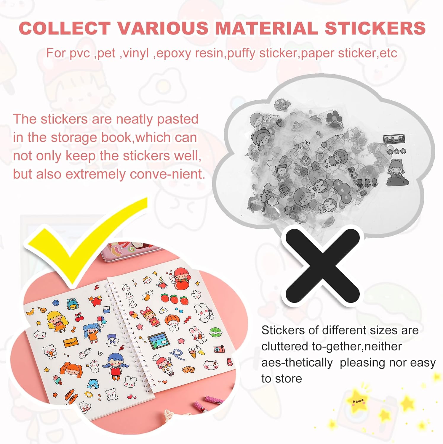 Reusable Sticker Book,A5 Sticker Collecting Album Book with Tools