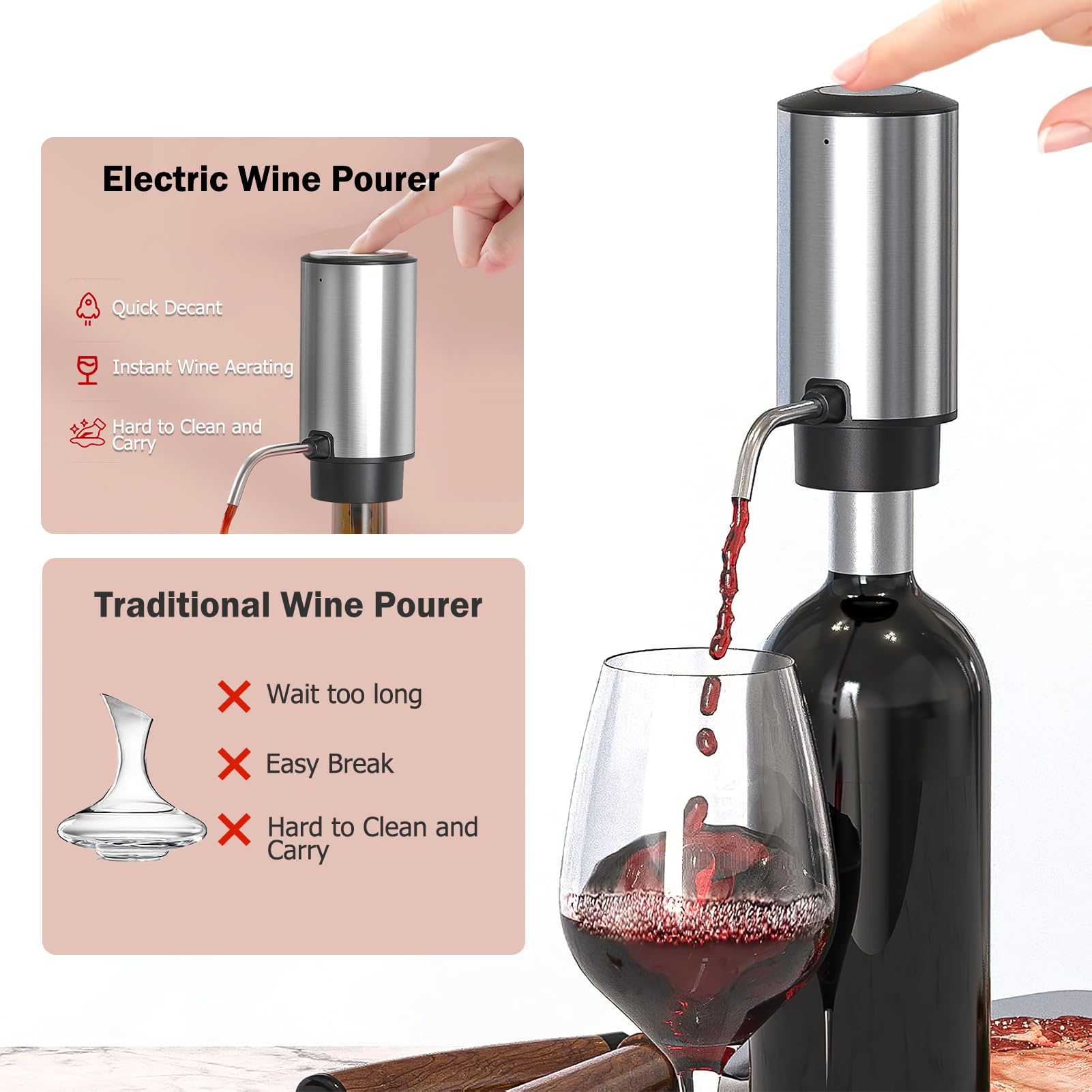 Aeratore & Dosatore elettrico per vino, 2 in 1 Decanter per vino automatici intelligenti, Opzione Regalo Perfetta per gli Amanti del Vino