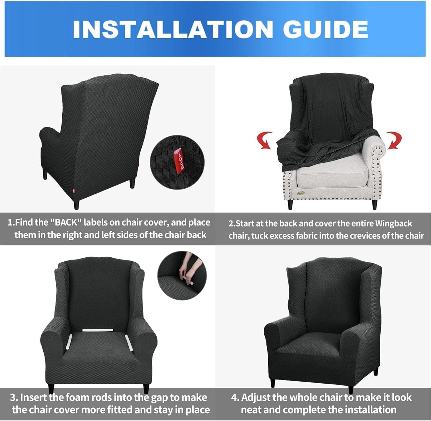 Wingback Chair Slipcover, Stretch Sofa Cover,with Elastic Bottom, Spandex Jacquard Fabric Small Checks (J.)
