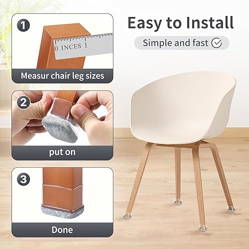 Vista 167 de Ezprotekt 24 protectores cuadrados de suelo para patas de silla con fieltro, fieltro de silicona F para suelos de madera dura, tapas de patas