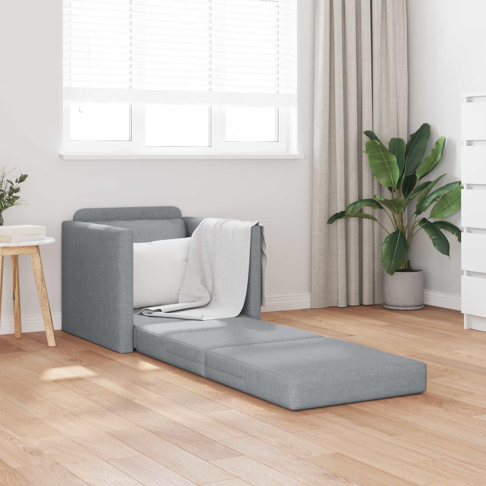 Canapé-Lit Convertible 1 Place en Tissu Gris Clair, Fauteuil Convertible Clic-Clac avec Accoudoirs, Lit d'Appoint Moderne pour Salon et Chambre, 74 x 77 x 81 cm