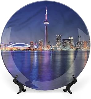 6 Inch Decorative Plate, Blue Tableware Plate, Canada Toronto Sunset North Print Ornament Display Plate for Fine Dining, Upscale Event, Dinner Party, Weddings, Catering, Christmas, Thankgiving