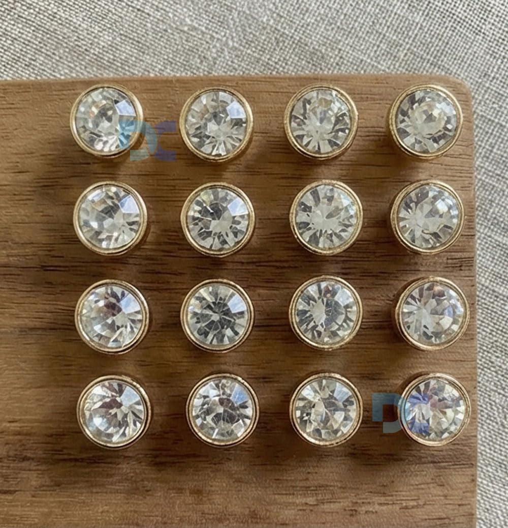 Premium Crystal Rhinestone Buttons (Size-18L) for Sewing & Craft | Gold Rim Designer Button for Blouse, Kurti, Dresses, DIY Craft & Decorations | Pack of 20 | Shiny Diamond Cut for Women’s Clothing-image-4