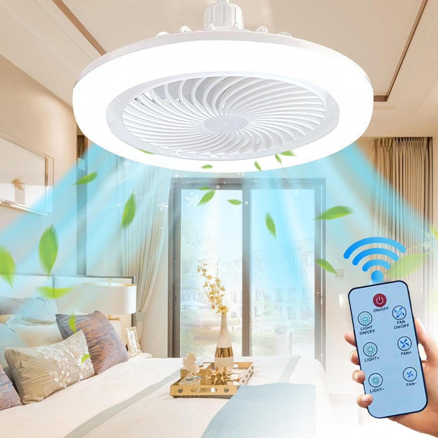 Frilla Wentylator sufitowy z oświetleniem 80 W, cicha lampa sufitowa z wentylatorem, regulowana prędkość wiatru i temperatura barwowa, światło wentylacyjne z zegarem | FANGLO