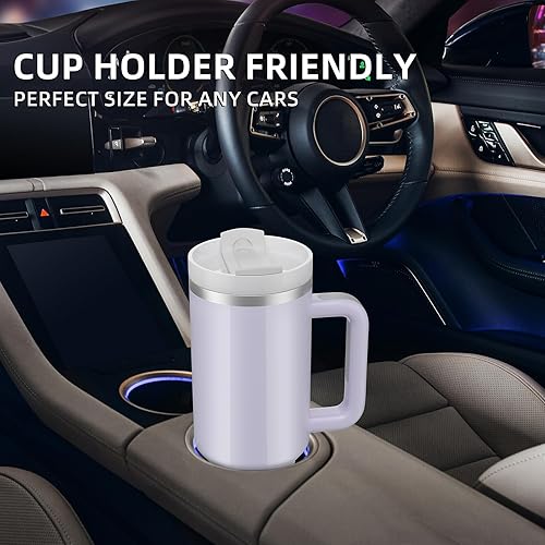 Miniatura 6 de MURRICON Vaso de 40 onzas con asa y pajilla, vaso reutilizable al vacío con tapa, taza de viaje aislada de acero inoxidable, para café y bebidas