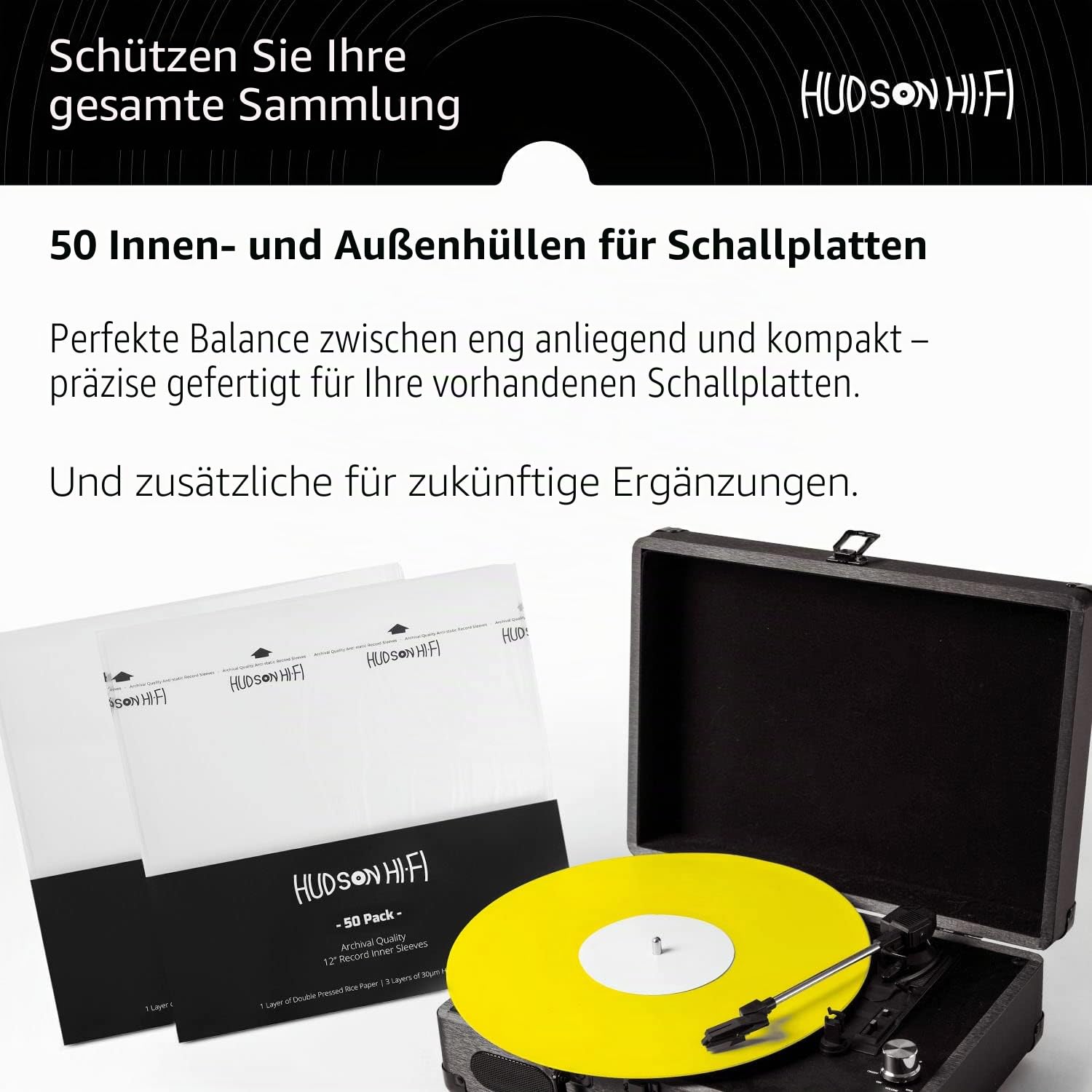 Hudson Hi-Fi 50 x Innen- und 50 x äußere Schutzhüllen für Vinyl & Schallplatten, blockiert Kratzer, statisch, Staub, Schäden, säurefrei, glattes Gleiten, passend für einzelne Doppel-Gatefold LP-Hülle