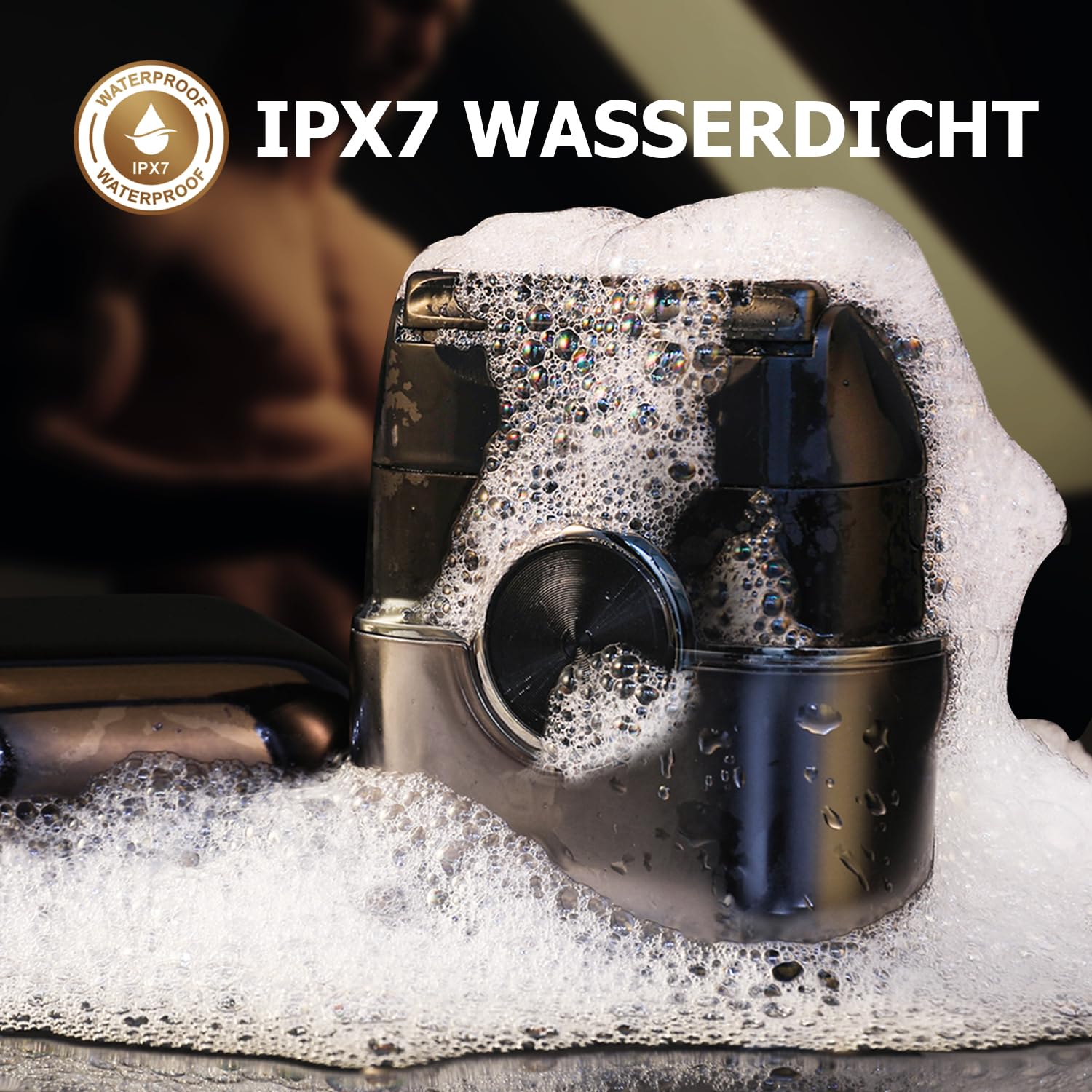 Elektrorasierer Herren – Folienrasierer mit 4 flexiblen Klingen– IPX7 wasserdicht (Nass/Trocken) – Kabelloser Kopfrasierer mit Akku & schneller Ladung