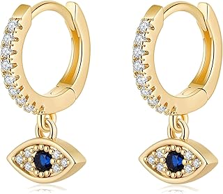 18K Gold CZ Dangle Huggie Hoop Earrings for Women Dainty Ehinestone Dangling Earrings Teardrop Moon Star Lightning Bolt Evil Eye Drops Trendy CZ Diamond Gold Earrings Jewelry Gift