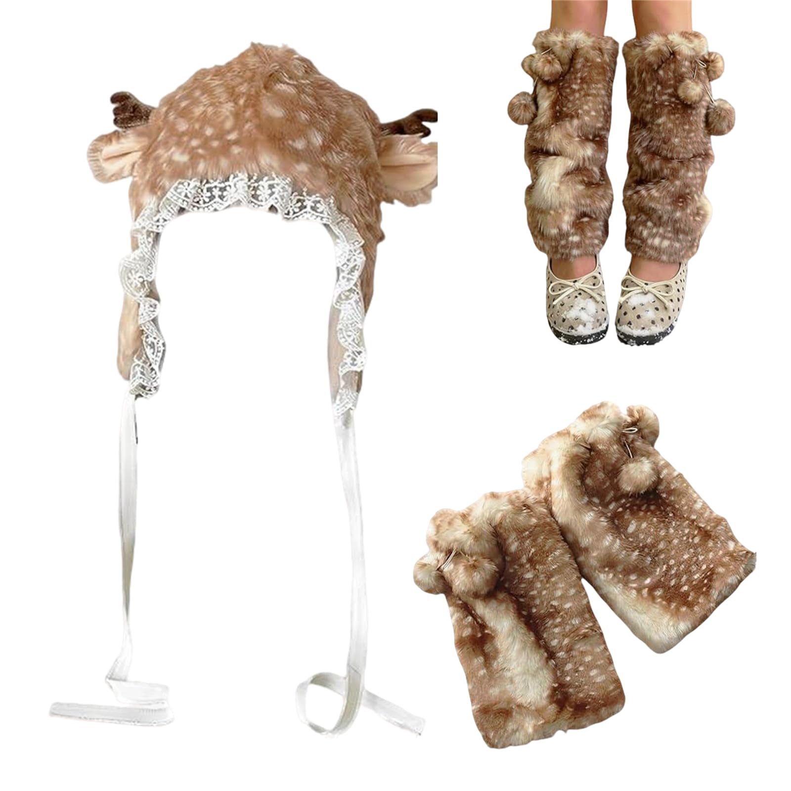 Deer Print Leg Warmers Y2K Furry Animal Print Clothes Lovely Soft Cartoon Women Leg Warmer for Winter Outdoor