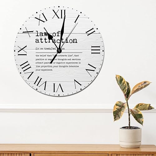 Miniatura 3 de Reloj de pared de PVC con texto en inglés Ley de atracciones con frase inspiradora reloj de pared grande números romanos reloj de diccionario obra