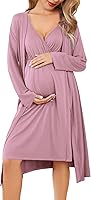 Vista 1 de Ekouaer Conjunto de bata y bata de maternidad para mujer, camisón de lactancia para el parto, ropa de embarazo, S-XXL