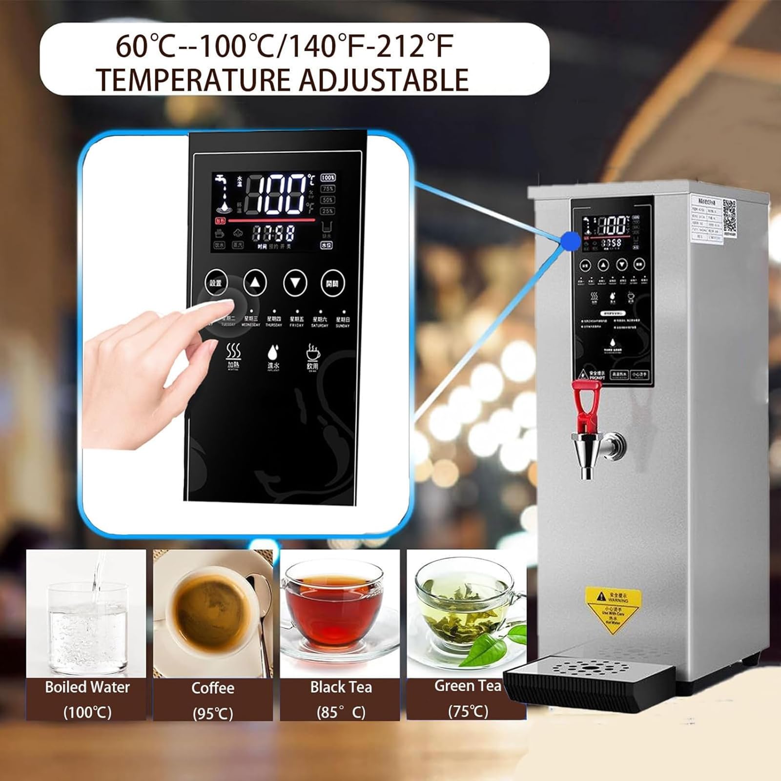 Distributeur d'eau chaude, chaudière à eau automatique instantanée en acier inoxydable, chauffage rapide de 3000 W pour thé Boba, bureau, restaurant, hôtel, remplissage automatique de 60 l/h