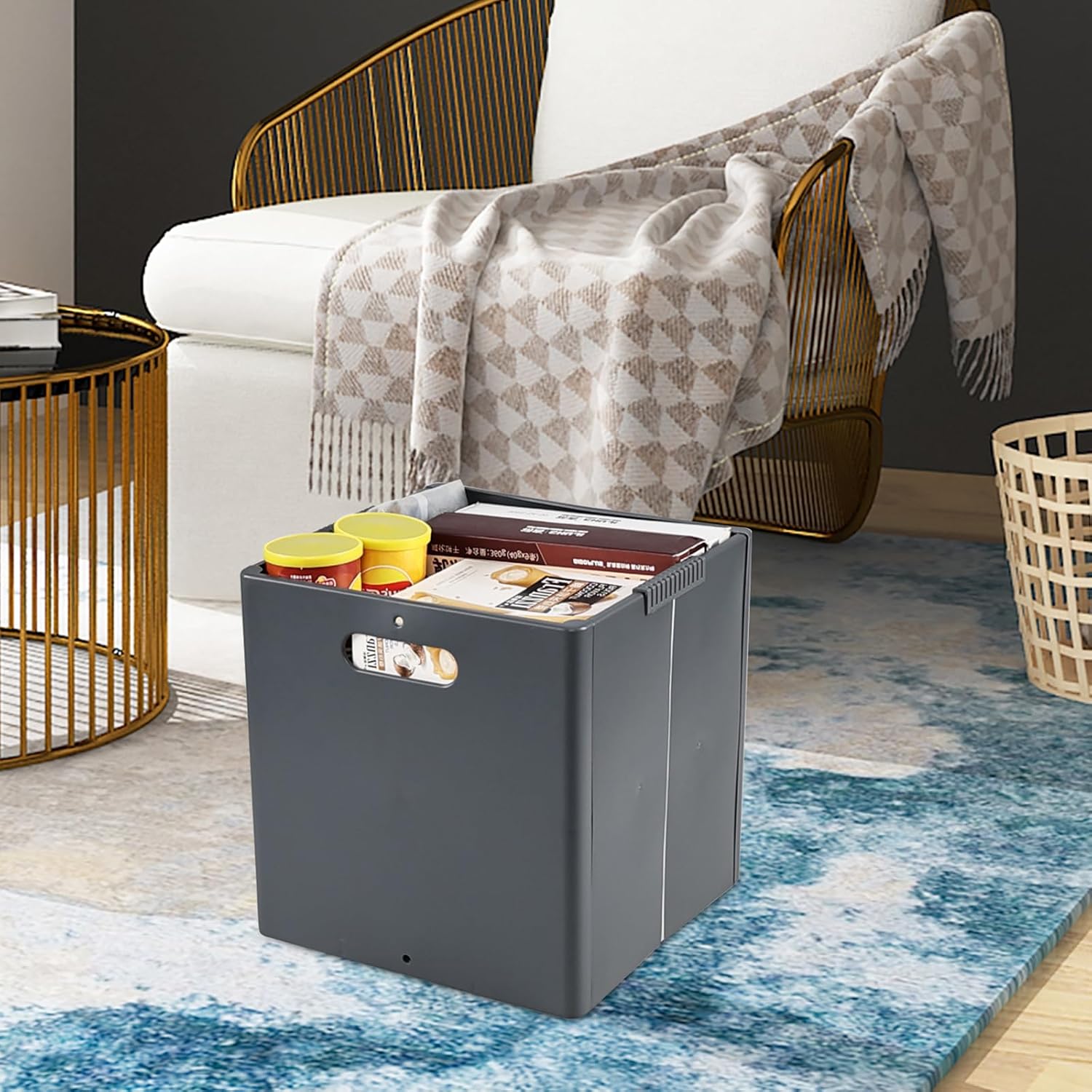 Cand Collapsible Plastic Storage Cubes, Grey Cube Organizer Bins, 4-Pack