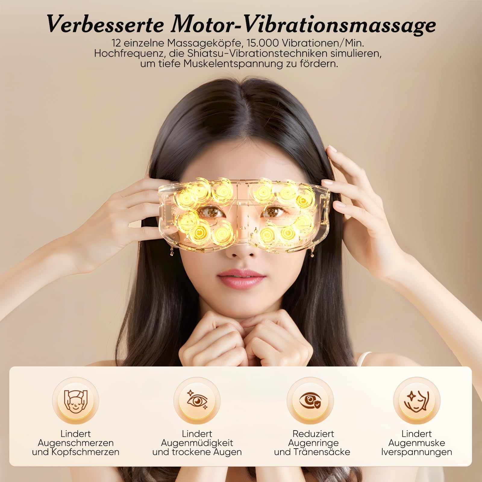 Augenmassagegerät mit Heiß und Kältetherapie, migräne kühlmaske mit Massage und Bluetoothe, Augen Massagegerät Augenmaske für strapazierte/trockenen Augen/Augenringe,Geschenke für Männer Frauen