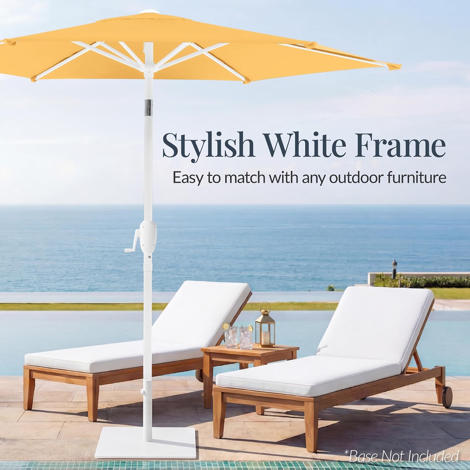 Best Choice Products 7.5ft Patio Umbrella White Pole, Outdoor Market Umbrella with Push Button Tilt and Crank Lift, Steel Pole Umbrella for Backyard Patio Garden Pool Outdoor Shade - Marigold Yellow