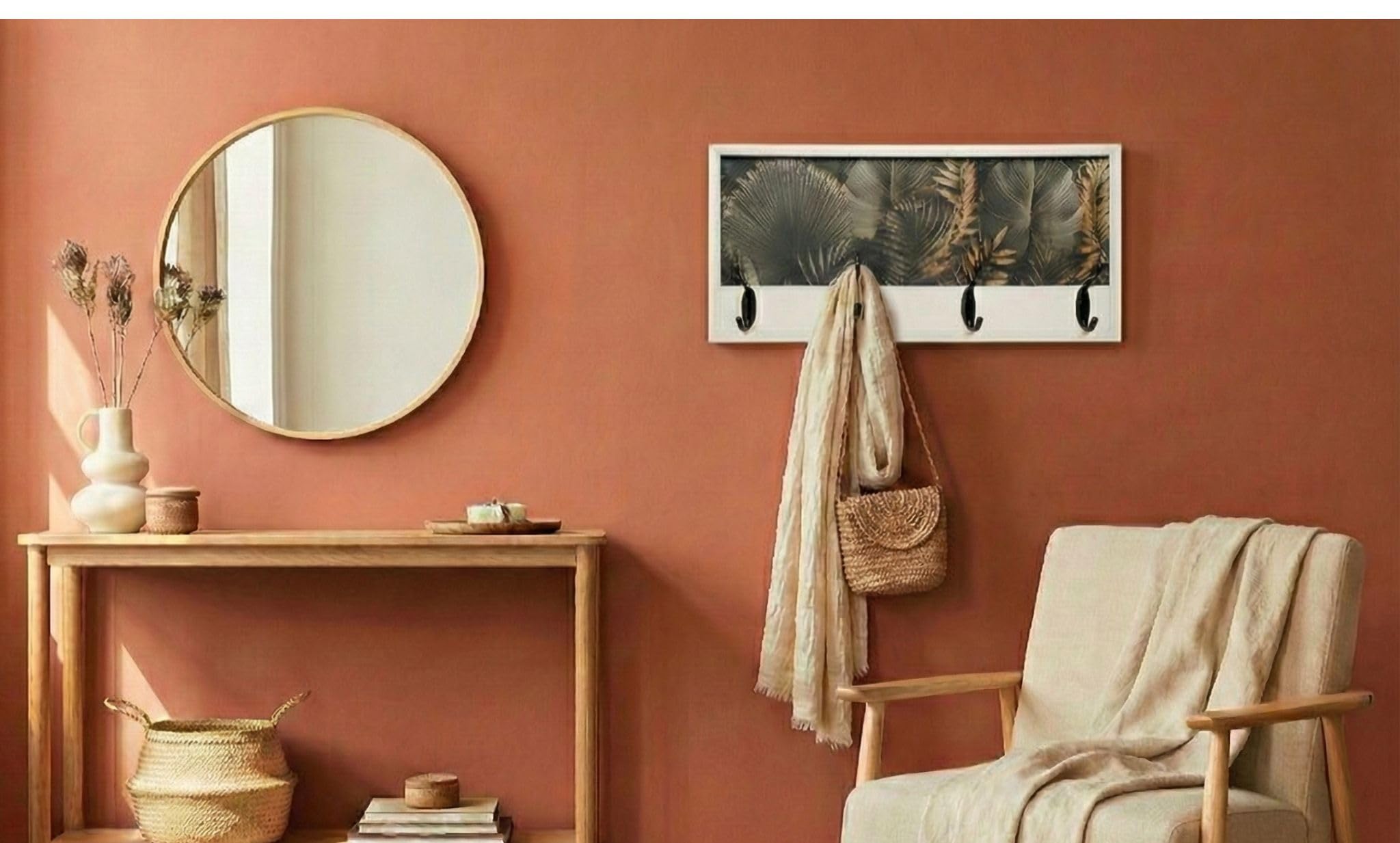 Perchero Pared Madera 52x25cm Jungle Glam Blanco 4 Ganchos | Hecho en España. 4 ganchos dobles (8 colgadores) para ropa y abrigos. Ideal para entrada, salón u oficina.