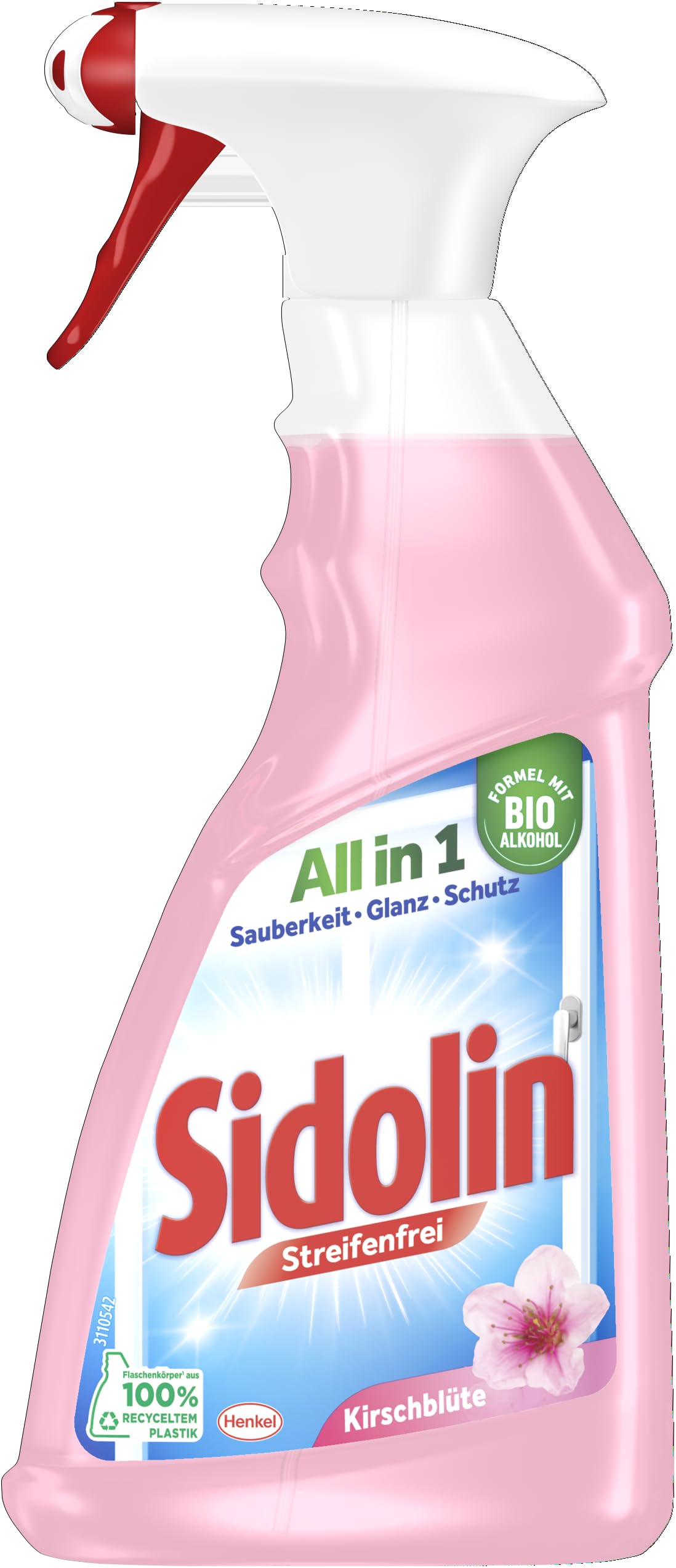 Sidolin Streifenfrei All in 1 Kirschblüte Glasreiniger (500ml), Blumenduft