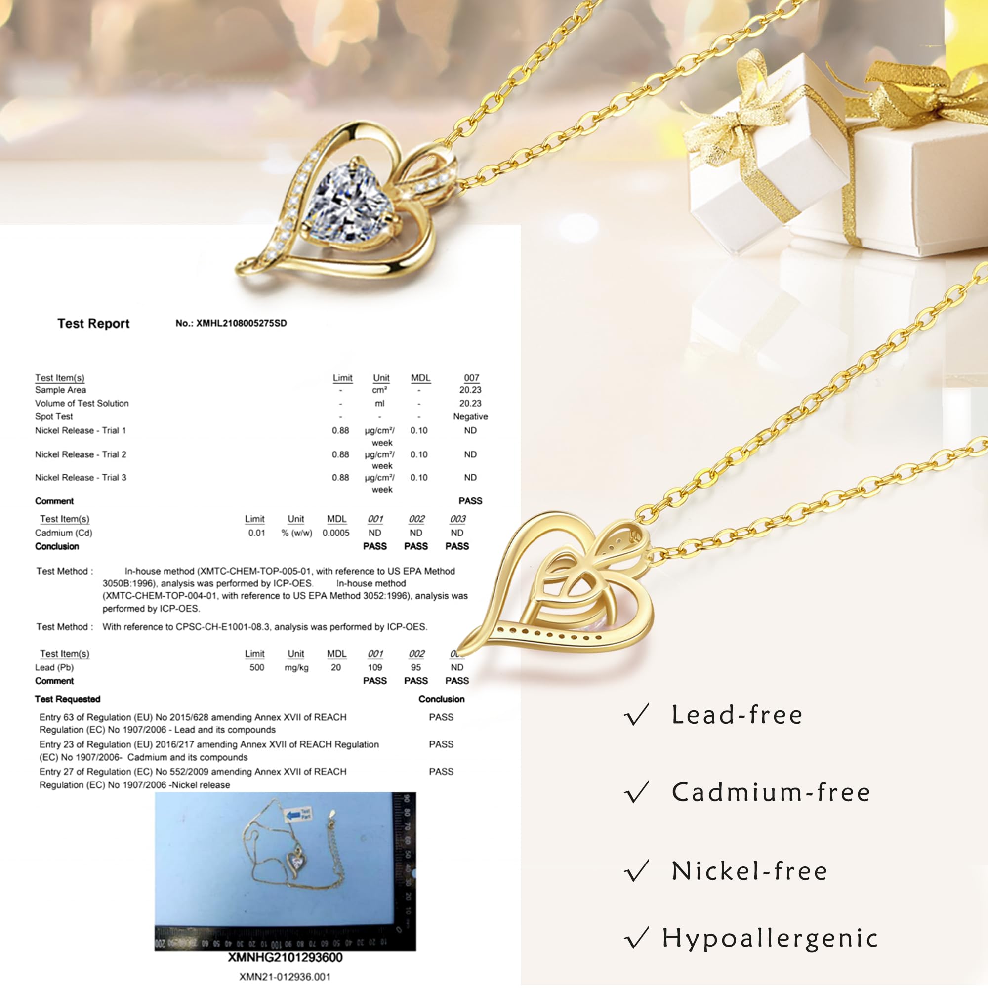 LAVUMO Collier Coeur pour Femme en Véritable Argent Sterling 925/Laiton Or Rose Pendentif D'amour pour Femme Collier Cadeaux Elle Cadeau Fete Des Meres Cadeau de Noël Anniversaire