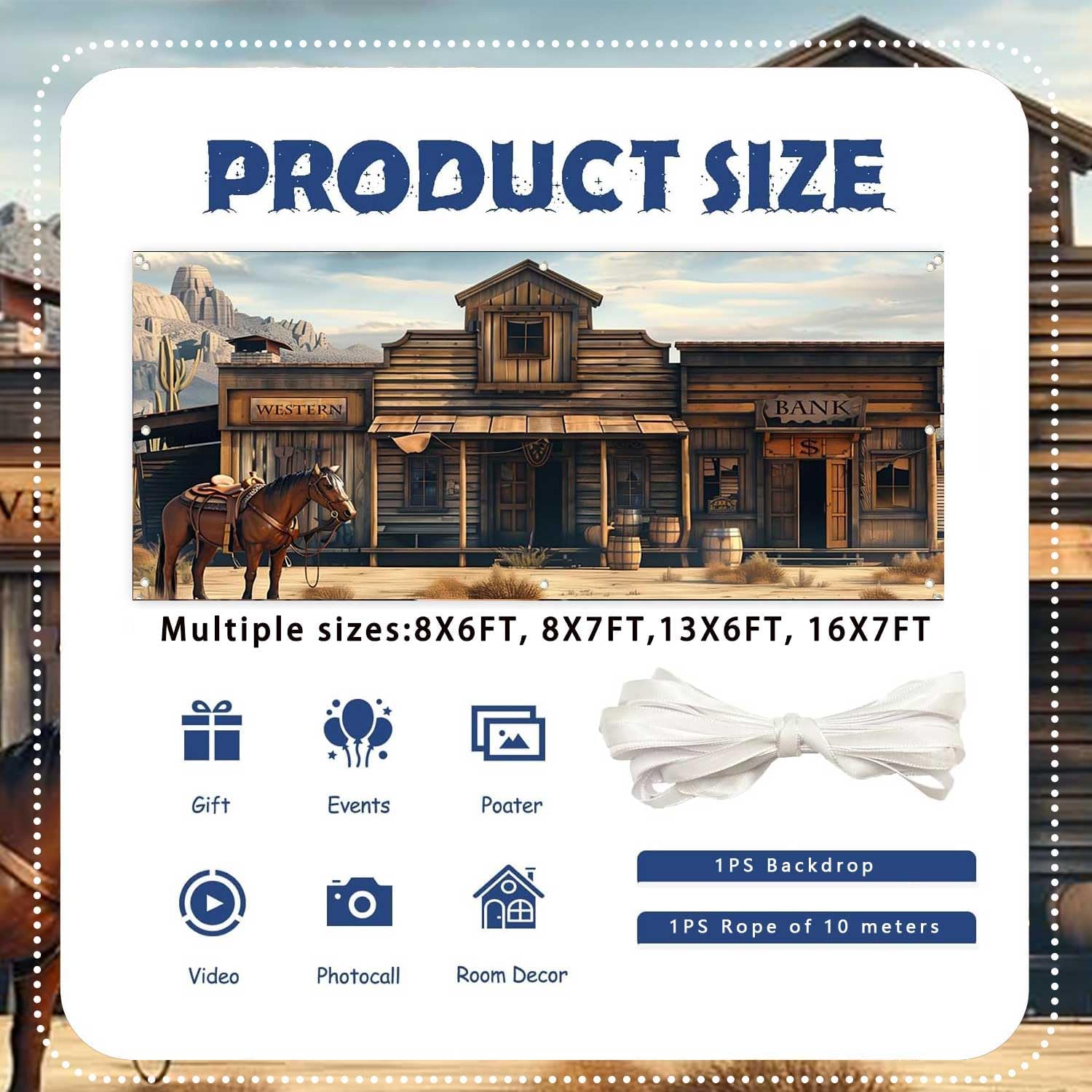 7X16ft Western Cowboy Bank Garage Door Decorations Cover, Vintage Wild West Wooden House Garage Door Background, Old Horse Barn Western Theme Party Outdoor Indoor Yard Decor Supplies