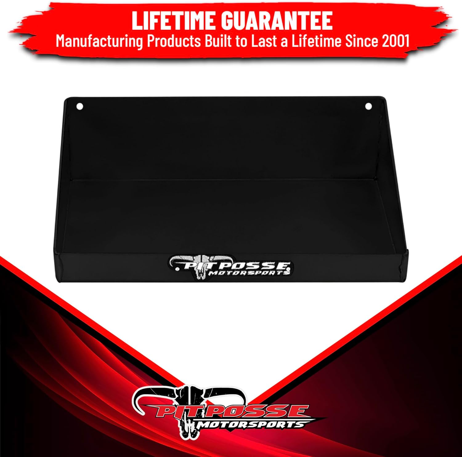 Pit Posse 606BK Aluminum Mini Work Tray Shelf Multi-Use Tool Storage Container Holder - Made in USA - Garage Enclosed Trailer Automotive Shop Cabinet Wall Mount Pegboard Insert Trinket Bin (Black)