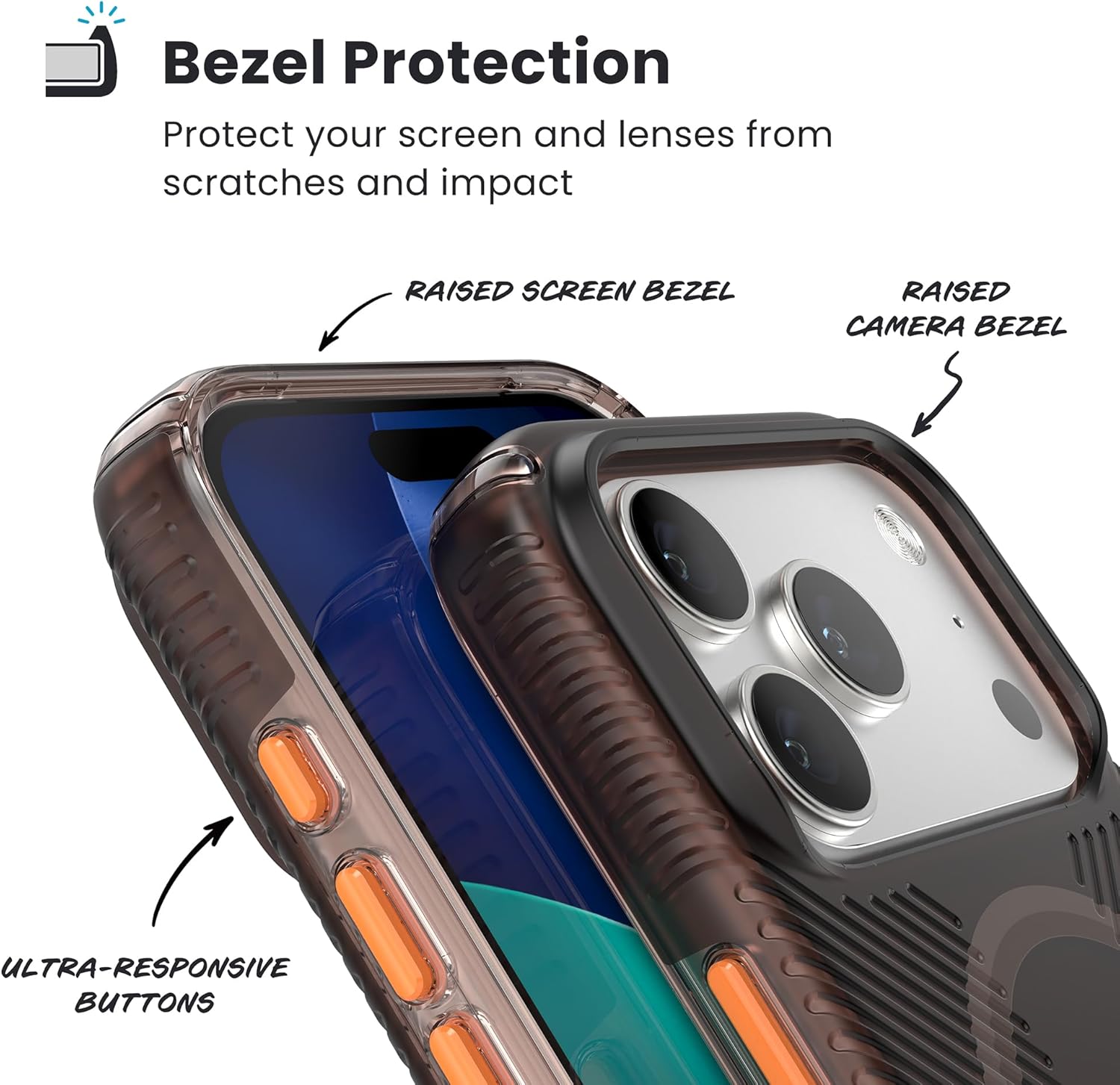 Speck Presidio LUX Grip for iPhone 17 Pro Case, ClickLock Interlock, Slim Protective Case, Luxury Shade Matte/Orange