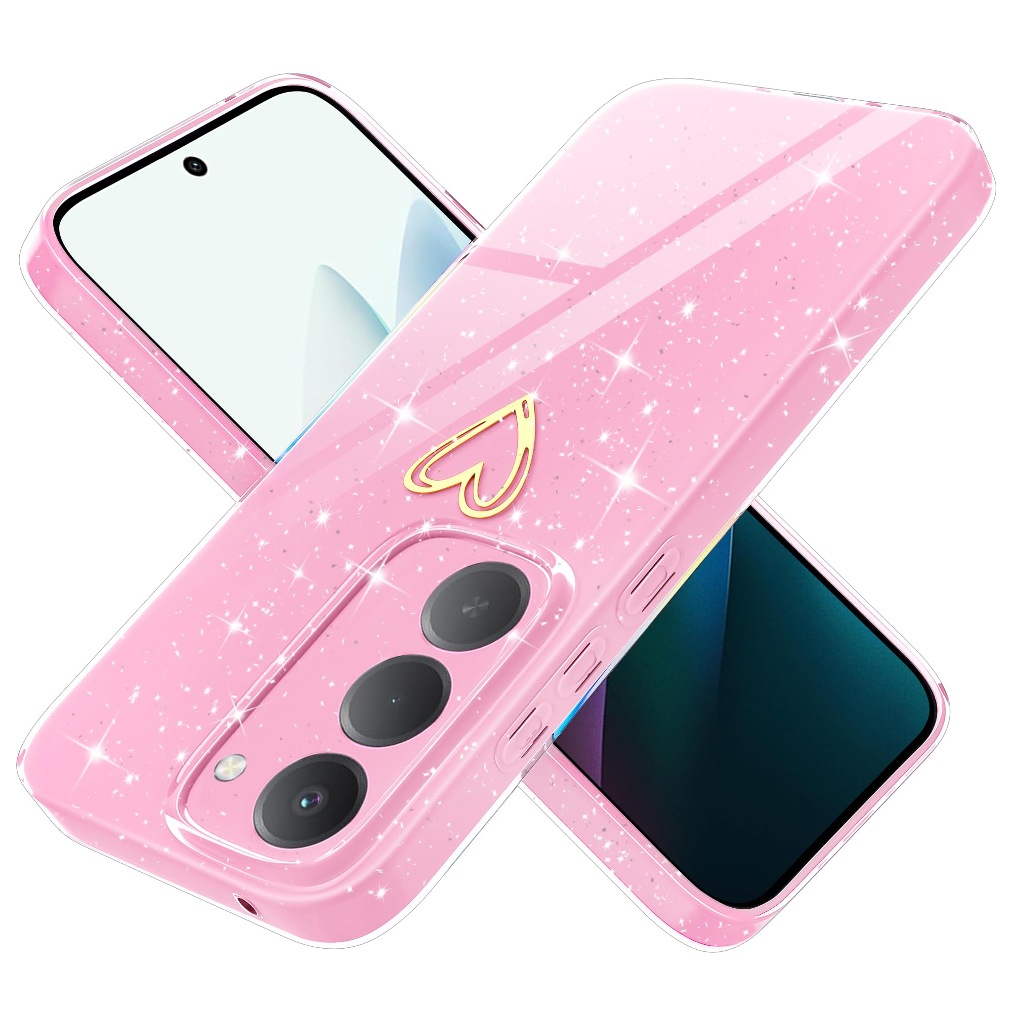 Pokrowiec na Xiaomi Redmi 15 4G/5G Glitter TPU Silikonowe błyszczące etui z ochroną aparatu Cienkie serce wzór miękkie odporne na wstrząsy ochronne etui do Redmi 15, różowy