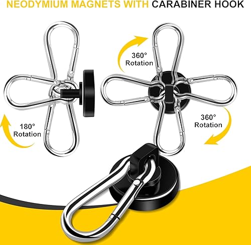 Miniatura 10 de DIYMAG Ganchos magnéticos negros, ganchos magnéticos de neodimio resistentes de 110 libras con gancho de mosquetón giratorio, ideal para tu