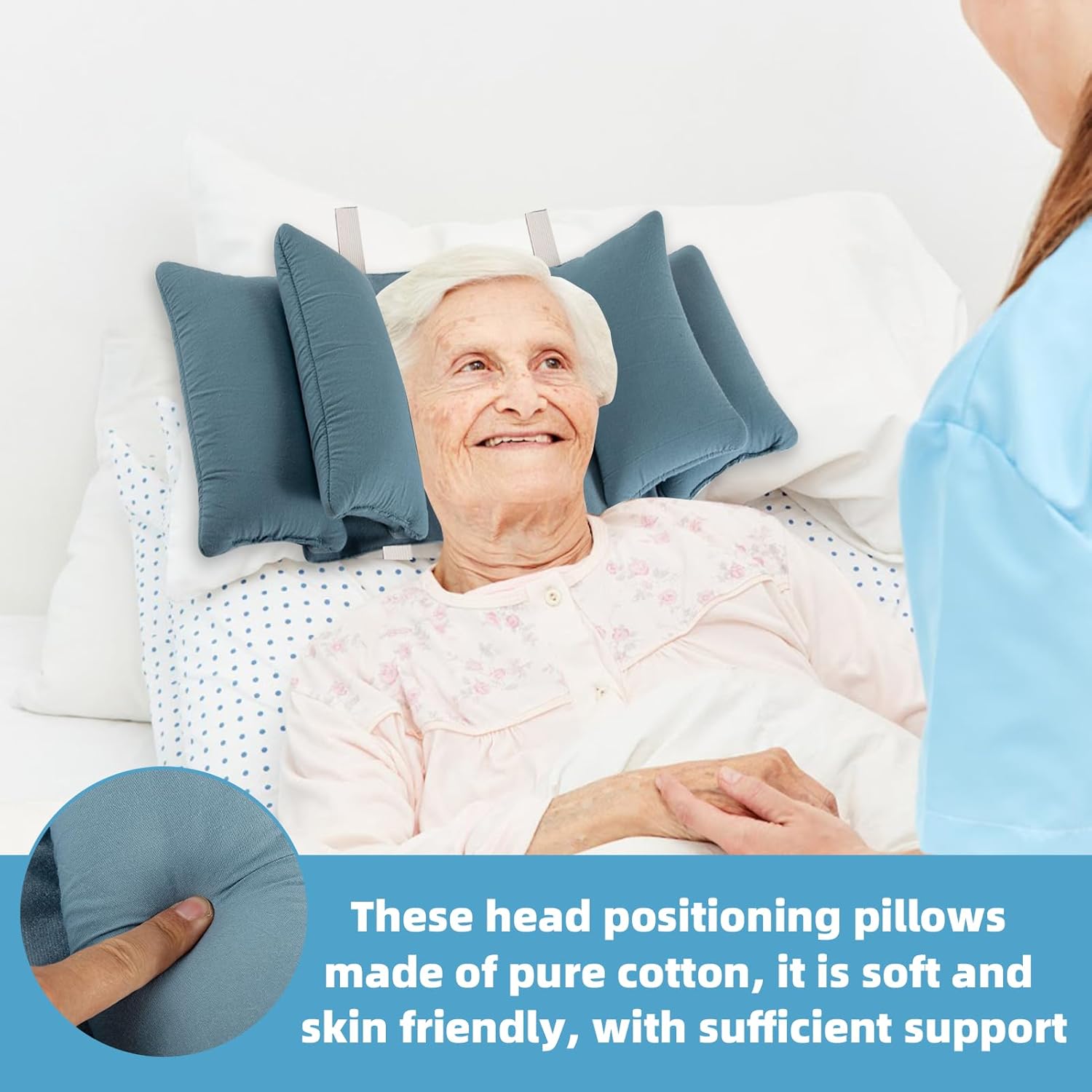 Neck Wedge Stabilizer Pillow for Sleeping to Keep Head Straight, Wedge Head Positioning Pillows for Elderly, Bedridden and Disabled, Face up Posture Sleep Upright Pillow (Blue) - Image 6
