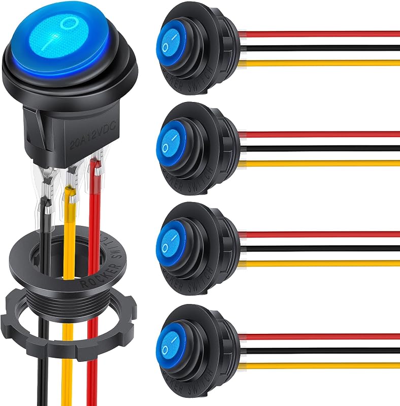 Kit 5 Interruptores Rocker ON/OFF Nilight 12 V 20 A com LED Azul e Suporte