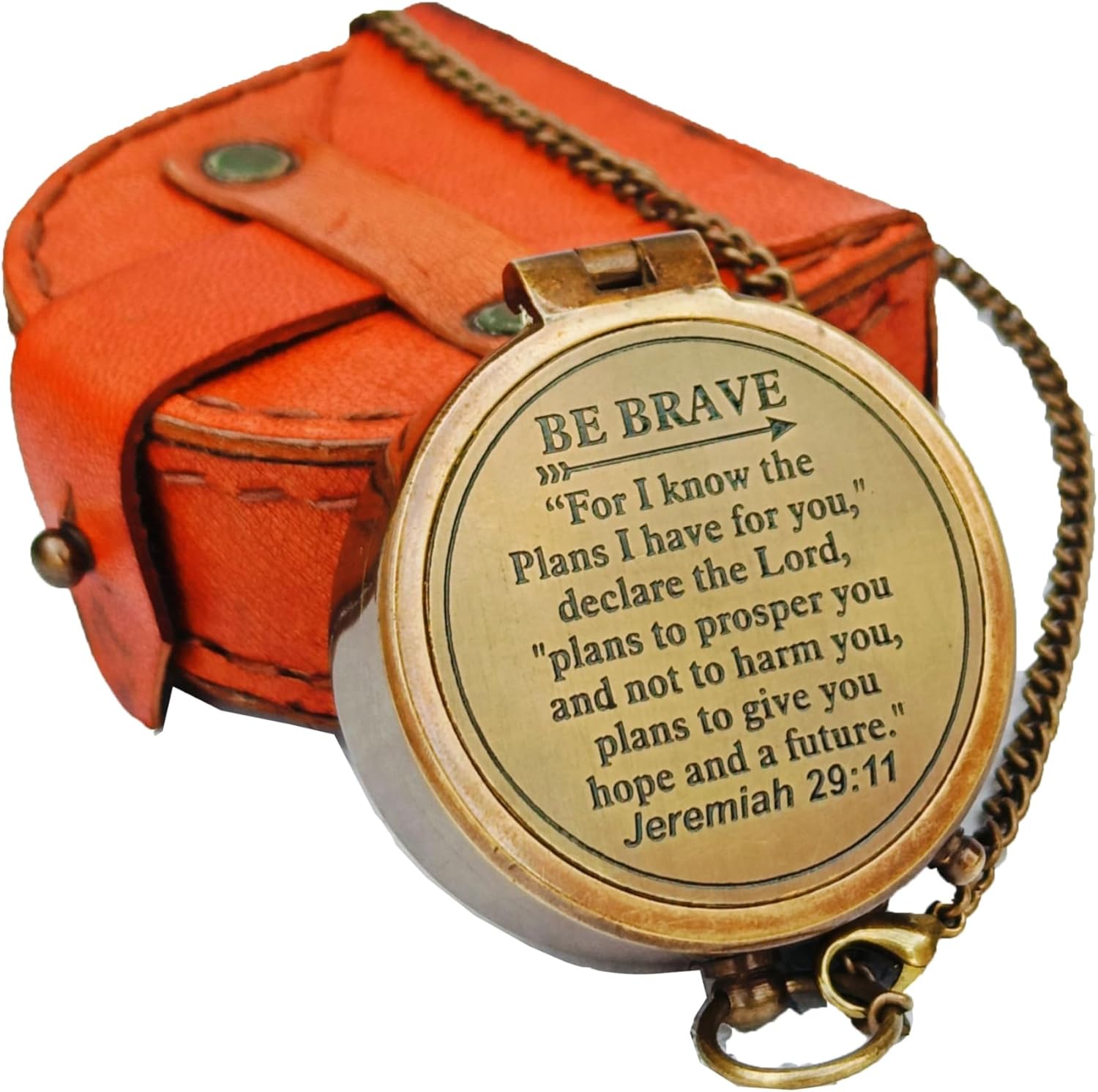 Be Strong Brass Pocket Compass with Leather Case, Brown Antique Compass, Gift for Son