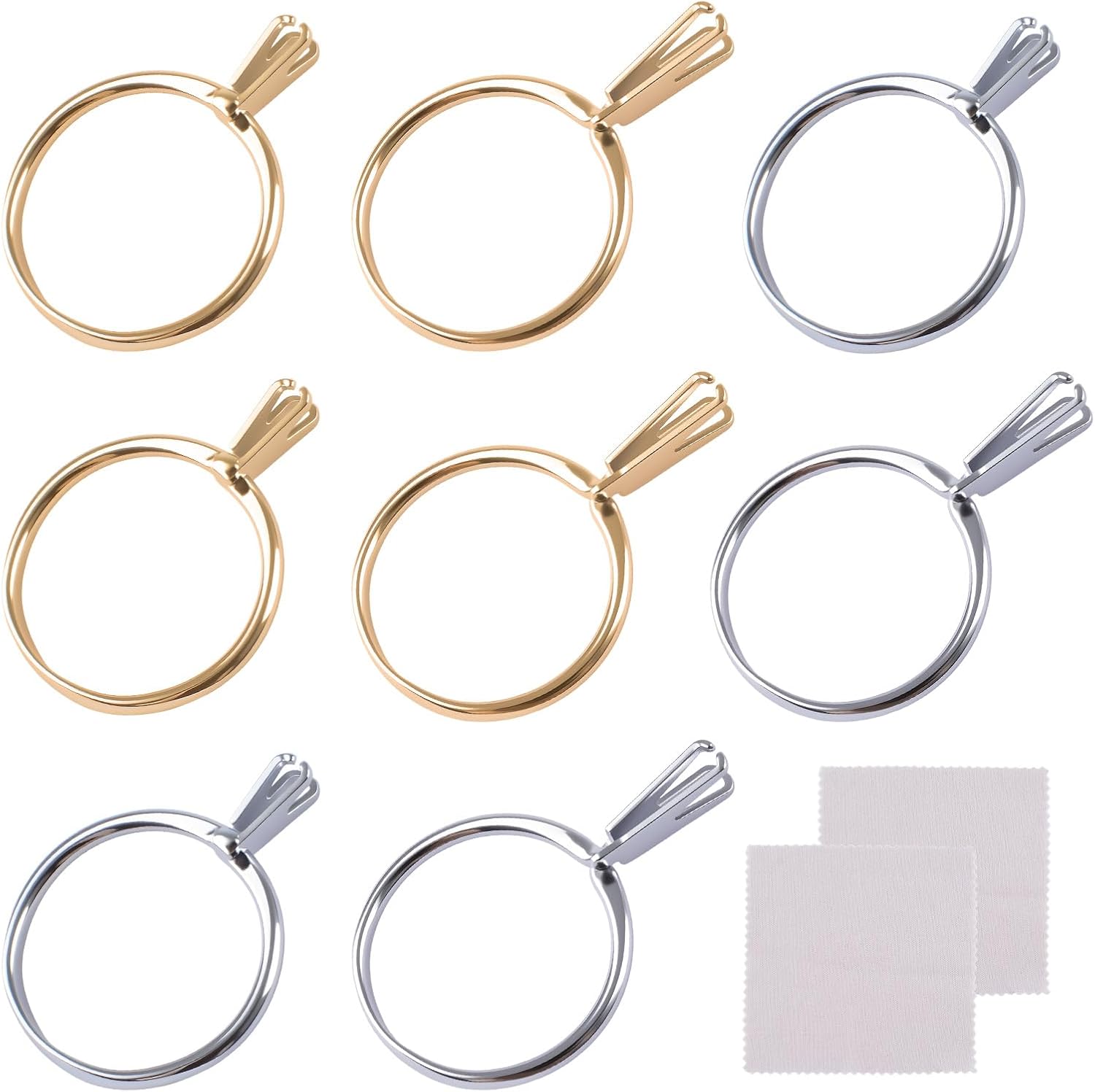8 Pcs Wedding Ring Try-On Tool Ring, Gold and Silver Gemstone Holder Ring Jewllers Display Ring Craft Tool with Wiping Cloth