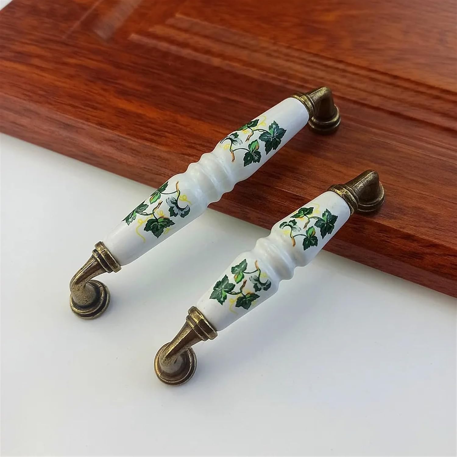 Leaves Ceramics Handle for Furniture Door Drawer Wardrobe Kitchen Cabinets Handle Bronze Cupboard Dressing Table Pull 2Pcs(128mm)