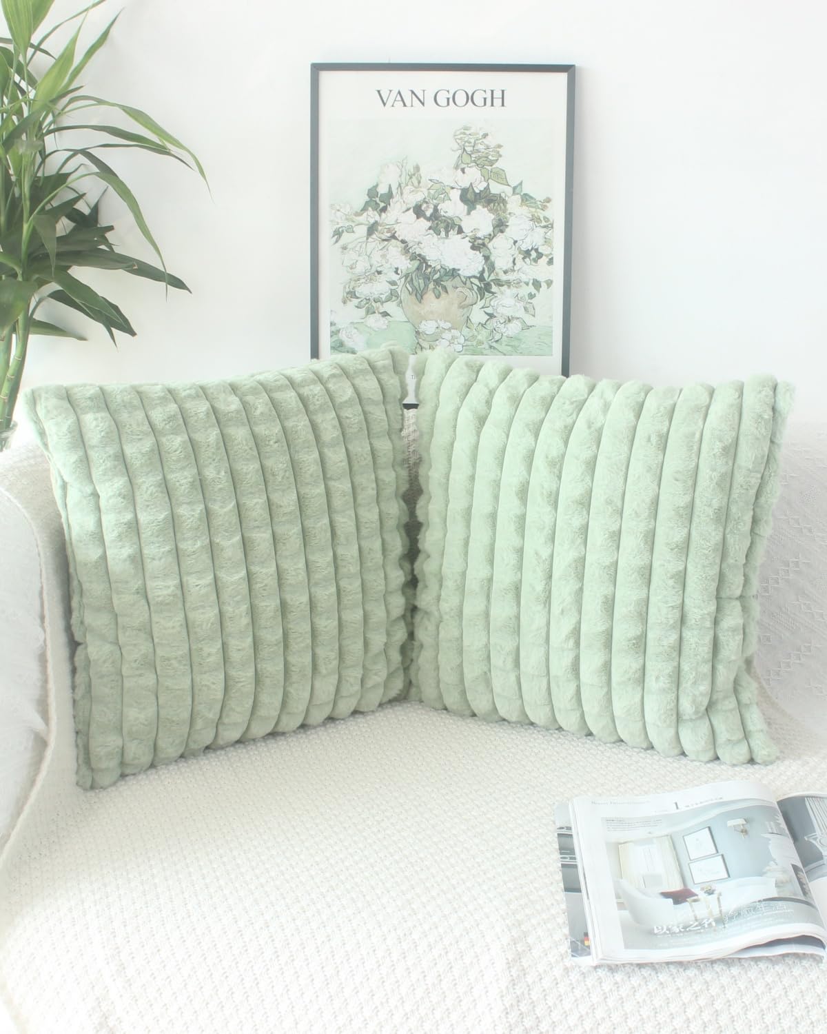 OYIMUA Set di 2 federe per cuscino in morbida pelliccia sintetica, 50 x 50 cm, colore: verde salvia