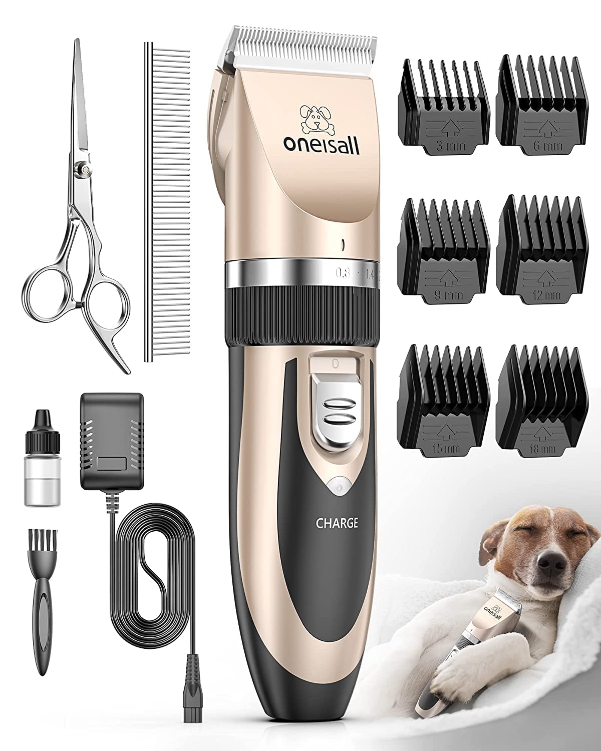 oneisall Dog Clipper Low Noise Dog Grooming Kit with Rechargeable Pet Shaver Cordless Electric Quiet Hair Clipper Set