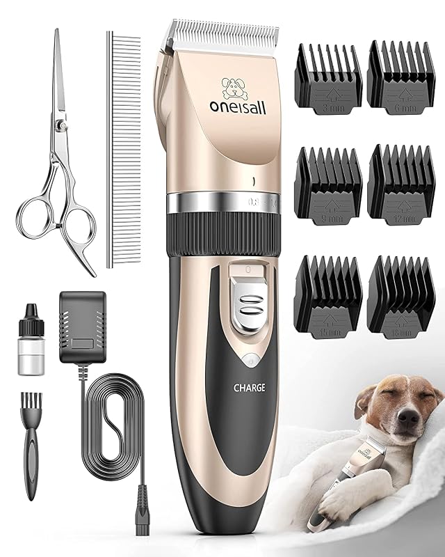 oneisall Low Noise Dog Clippers Grooming Kit for Dogs Cats Pets Gold
