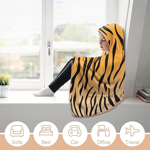 Miniatura 5 de Tiger Orange Stripped Skin Hooded Blanket Soft Warm Throw Blanket Wearable Robe Cloak Cape