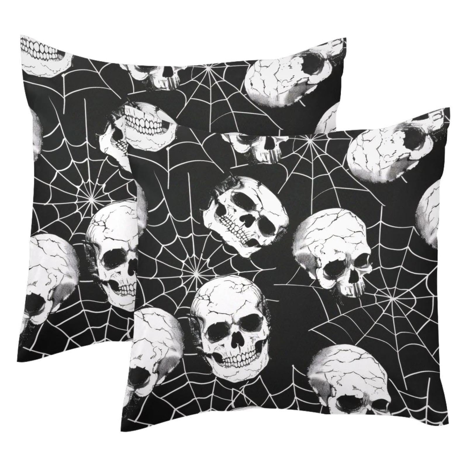 Housse de coussin en velours doux 50x50 motif tête de mort chic