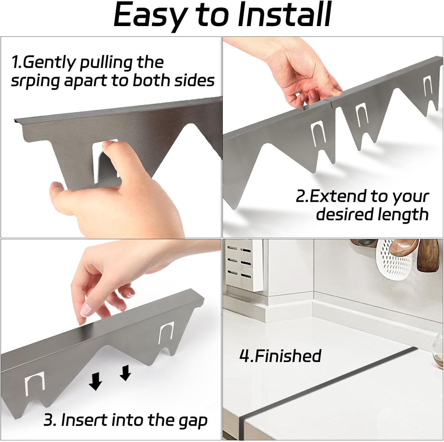 Stainless Steel Stove Counter Gap Cover (2 Pack), Oven Gap Filler, Stove Gap Filler for Kitchen, Range Trim Kit, Easy Clean with Heat Resistant, Adjustable Length 13.8” to 27.6” 1