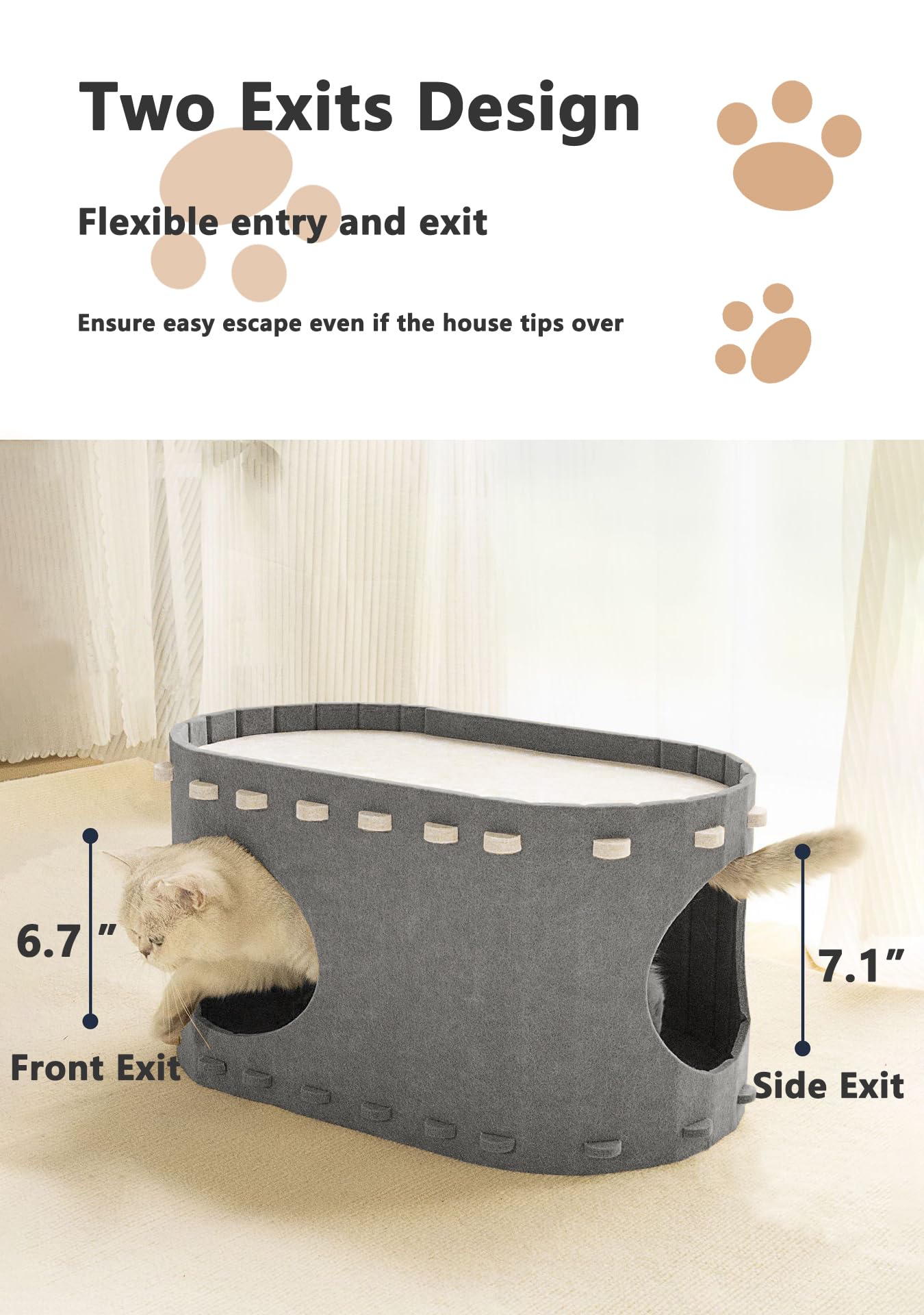 Casa para gatos de interior, cama para gatos grandes y múltiples, resistente a los arañazos, soporte creativo para gatos de hasta 22 libras, forma ovalada, gris