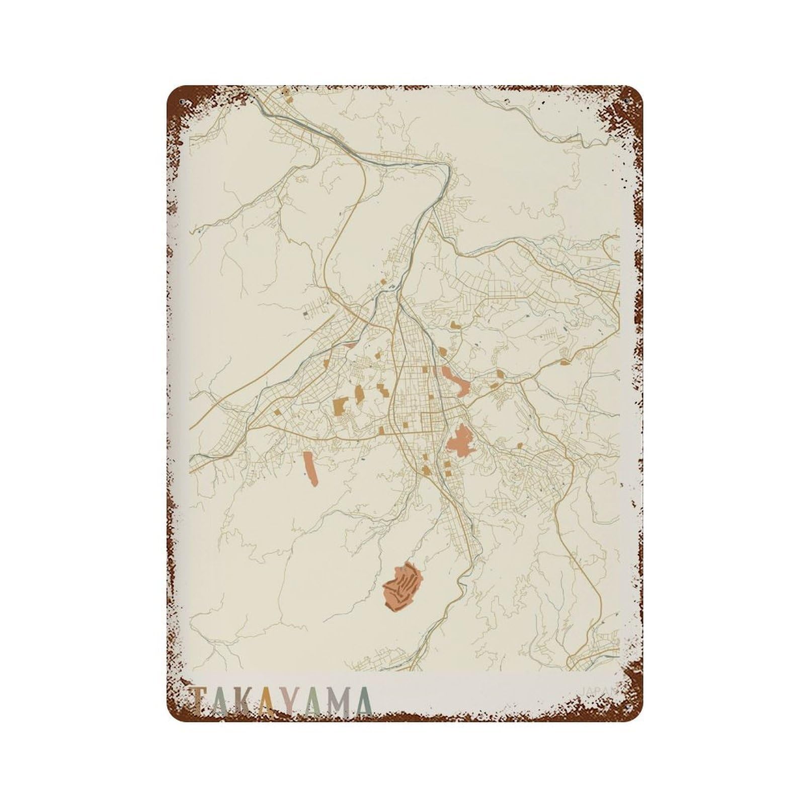 xiaoxiaoshen Takayama Map Japan Travel Gift Boho Wall Decor Art Metal Tin Poster Modern Home Decor Art Home Bar Shop Decorations Vintage Sign 40x30cm
