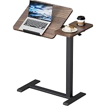 BZIUM Overbed Bedside Table with Hidden Wheels, Adjustable Medical Tilt Top Hospital Bed Table Over The Bed, Rolling Desk Mobile Standing Desk 27.6x15.8, Walnut
