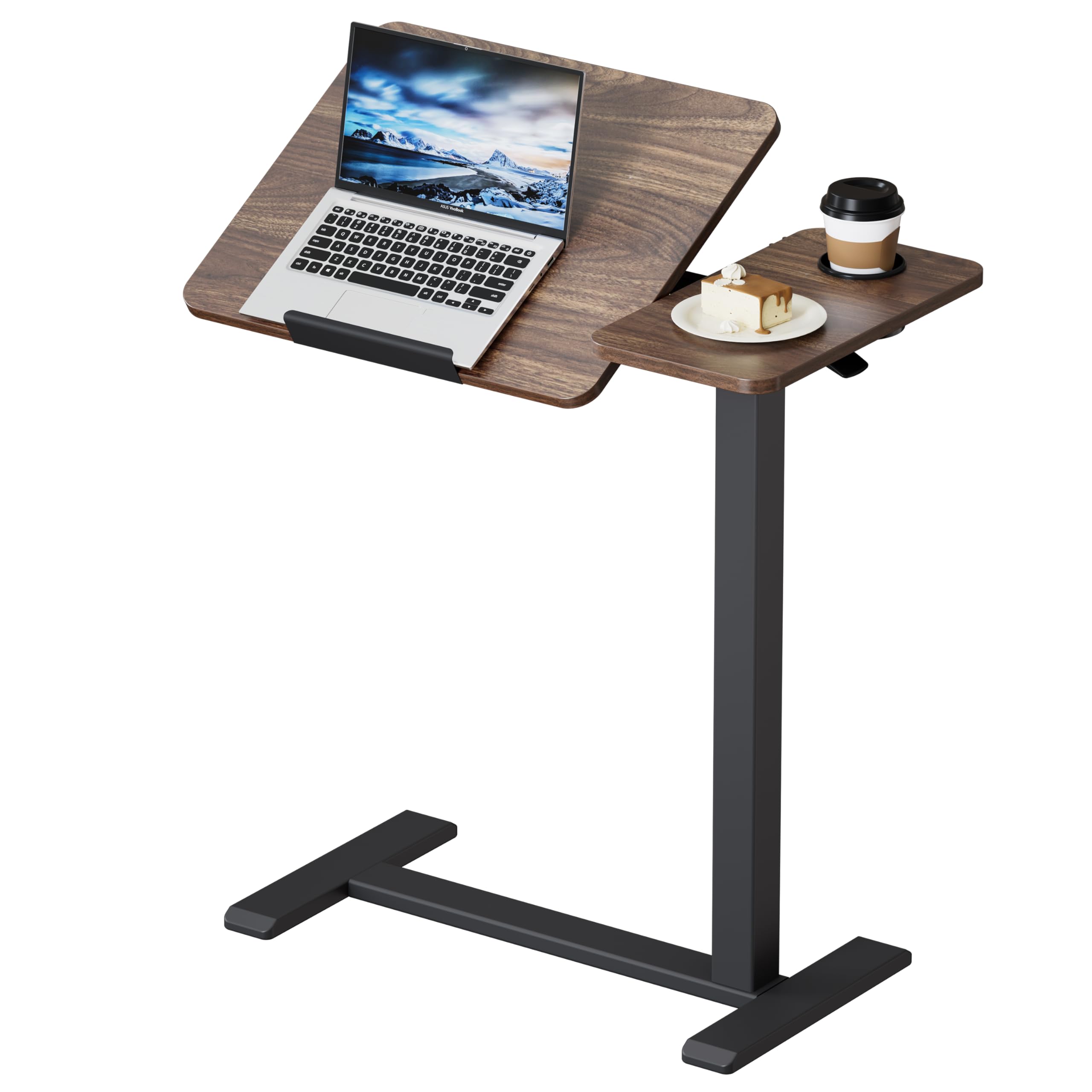 BIZUM Table de lit mobile pneumatique à hauteur réglable, plateau inclinable, roulettes escamotables, table médicale 70x40 cm, idéale pour soins, lecture et télétravail, Noyer