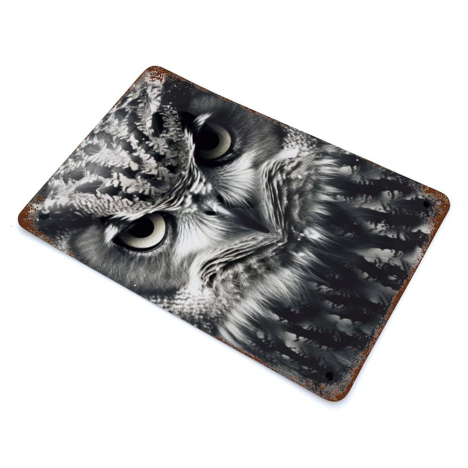 Owl Animals Rustic Tin Plaque 11.8"x7.9", Ideal for Shed, Workshop And Garage Wall Decor