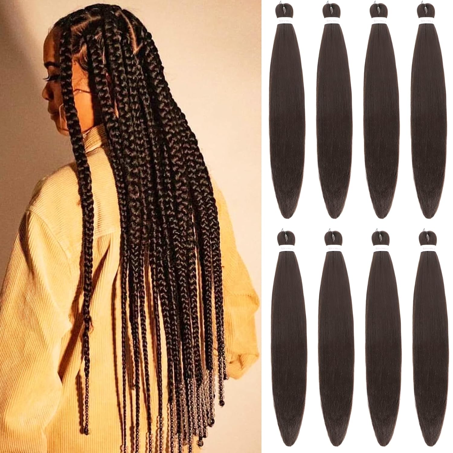 Alrence Braiding Hair Pre Stretcehd 30 Inch 8 Packs Professional Synthetic Braiding Hair For Crochet Braids Box Braids Boho Braids Croceht Hair Extensions (30 Inch (Pack of 8), 6#) 30 Inch (Pack of 8) 6#