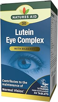 Natures Aid Lutein Eye Complex – High Strength Vision Support with Bilberry, Zinc & Vitamins C, E – Antioxidant Eye Health Supplement – Vegan, No Artificial Additives – 30 Tablets