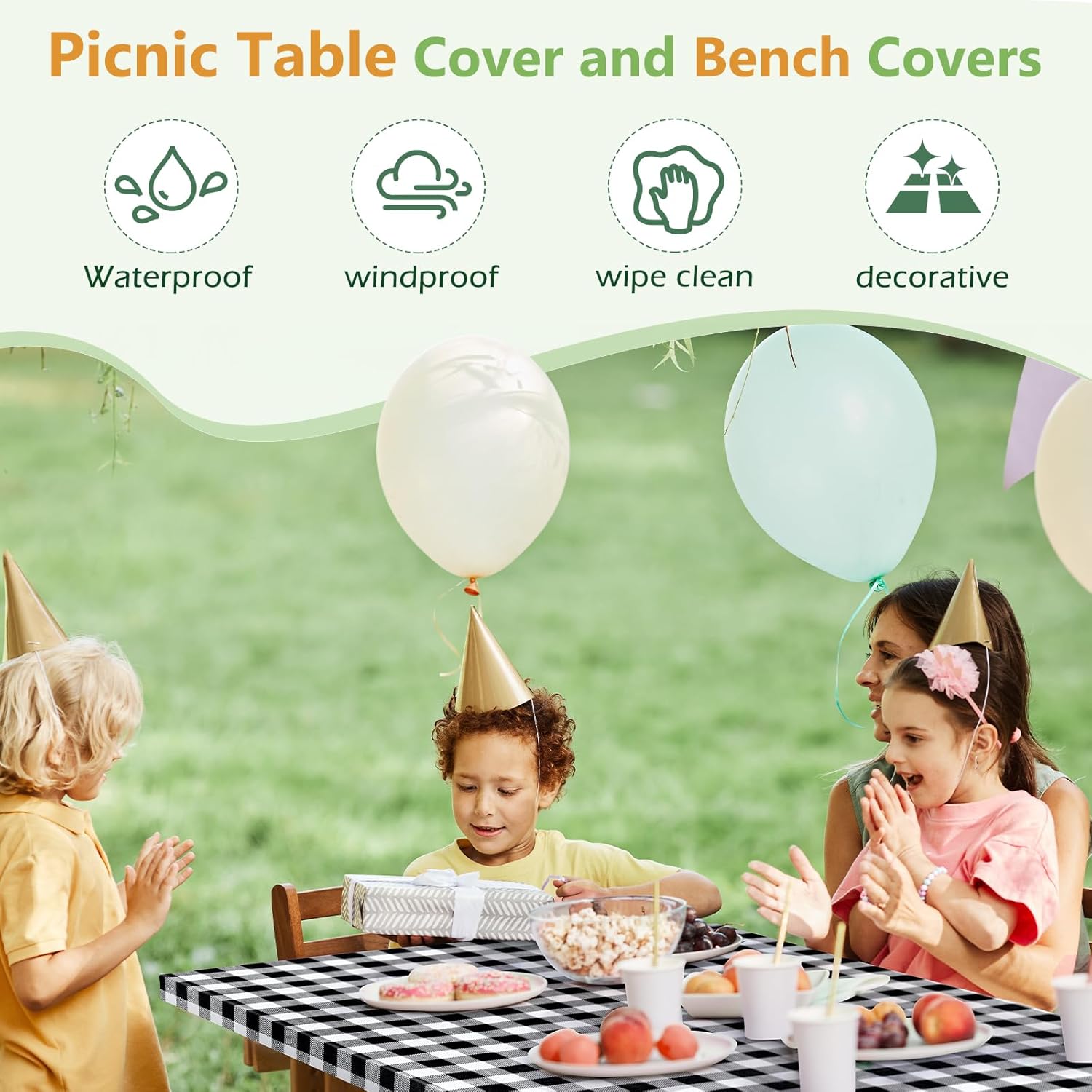 Picnic Table Cover with Bench Covers and Bag, Camping Essentials Camping Table Cover with Elastic Edges, Fitted Rectangle Tables and Seats, 72x30 Inches 3 Pcs Set (Black) - Image 6