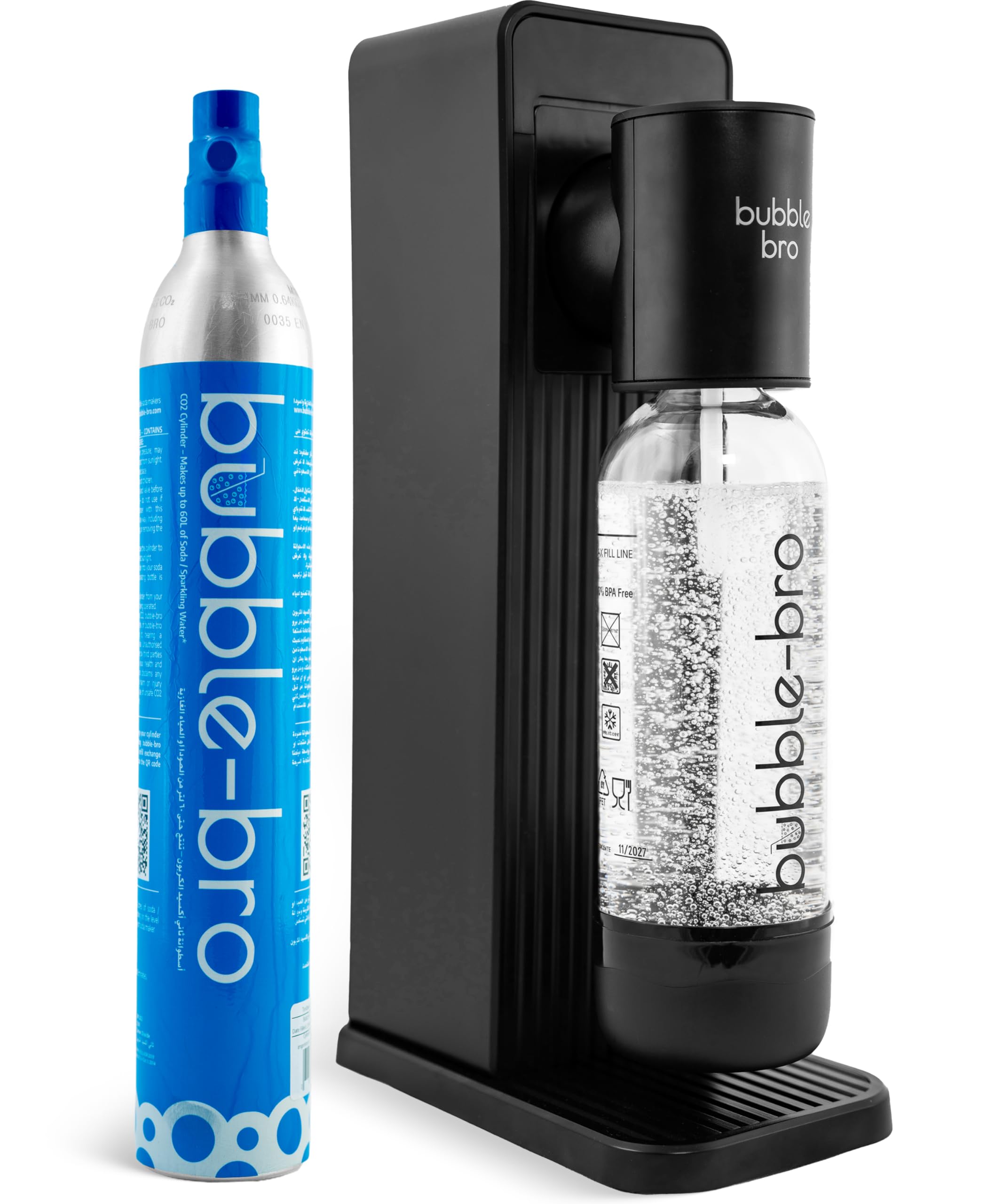 bubblebro Origin Sparkling Water Maker Starter Kit - Comes with a 1L BPA-Free Carbonating Bottle and a CO₂ Cylinder - Enjoy Fresh Sparkling Water Anytime, Anywhere (Black)