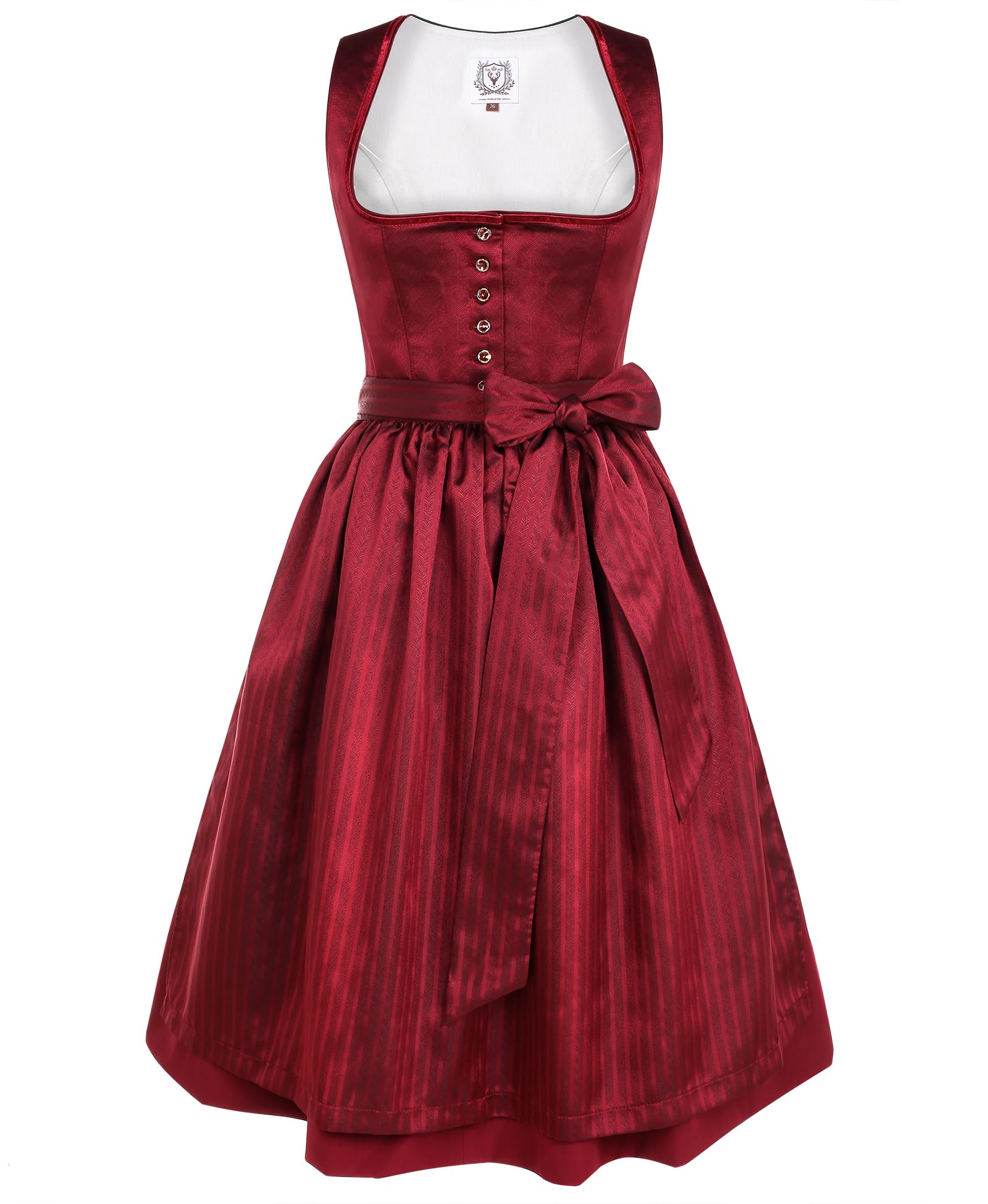 DIRNDLSTERN Damen Midi Rot –Trachtenkleid Damen Dirndlkleid mit Plissee Dirndlschürze für Oktoberfest